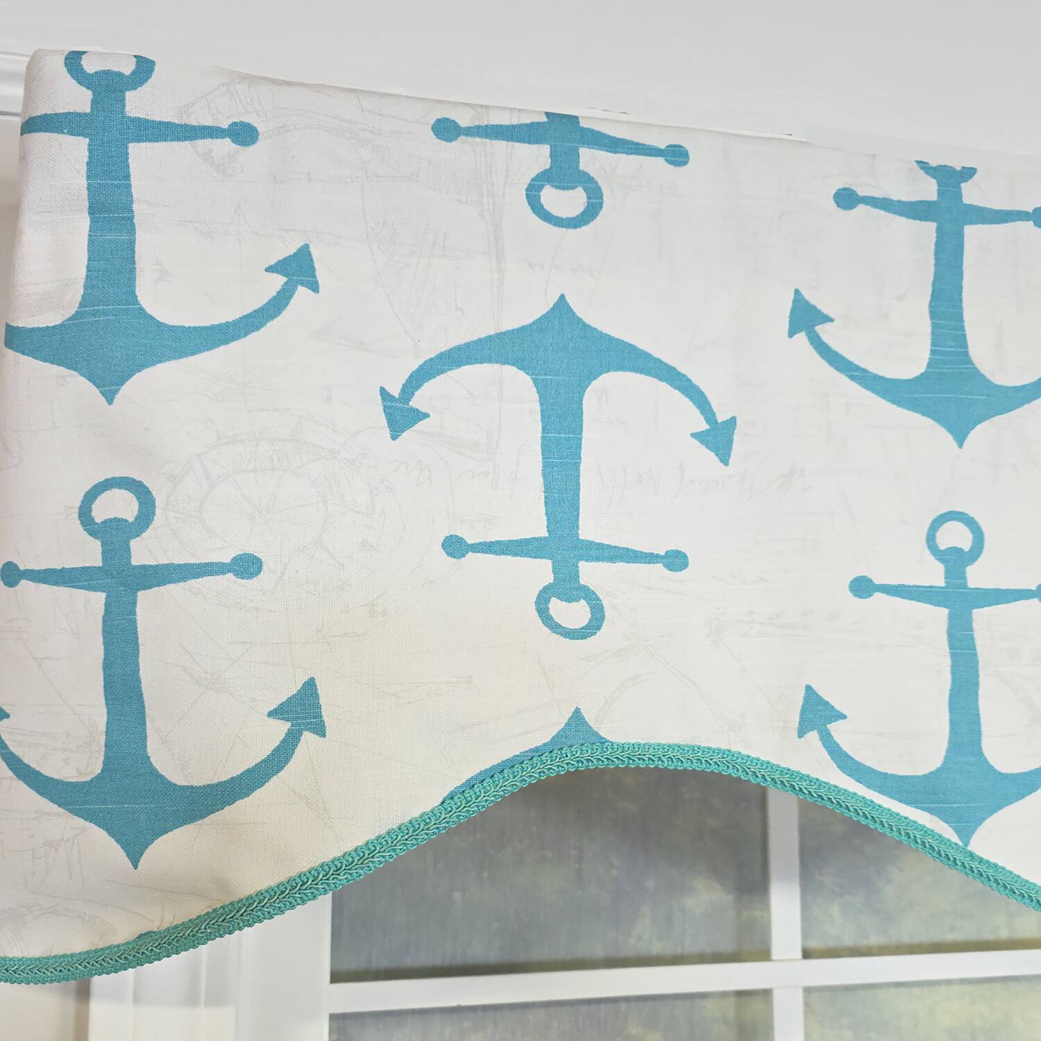 Alt View 2. RLF Home - RLF Home Anchors Cornice Window Valance 100% Cotton Lined Rod Pocket 50" x 17" Green - Green.