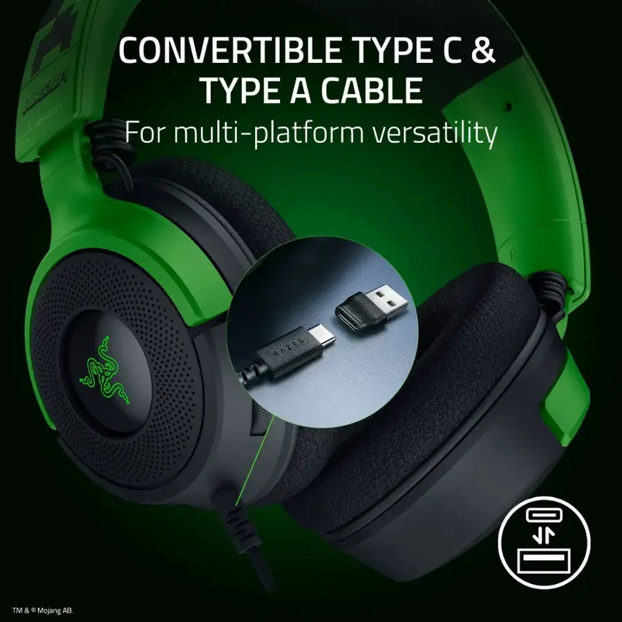 The text on the image is: "Convertable Type C & Type A Cable for multi-platform versatility."