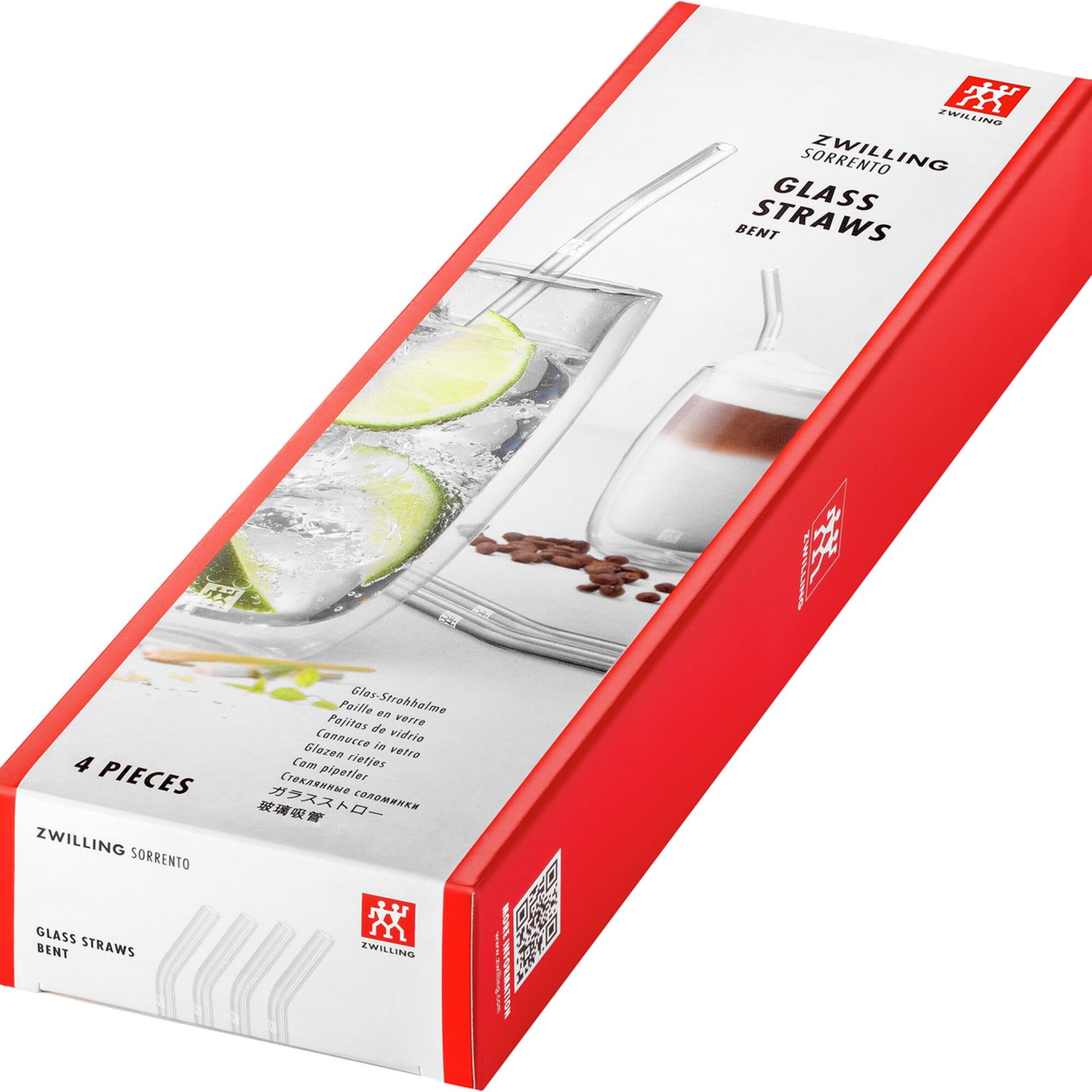 UNITAT SORRENTO ZWILLING GLASS BENT STRAWS 430 4 PIECES ZWILLING SORRENTO Paille Glas-Strahhalme ER Pojitas verre de vidrio Cnnu in Glazen vetro Com rieljes pipetier OOMN GLASS BENT STRAWS ZWILLING O ! GRM&TG