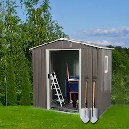 Loheer - 6x5 Outdoor Metal Storage Shed Gray Heavy Duty Garden Tool Shed with Window for Backyard Lawn Mower Storage