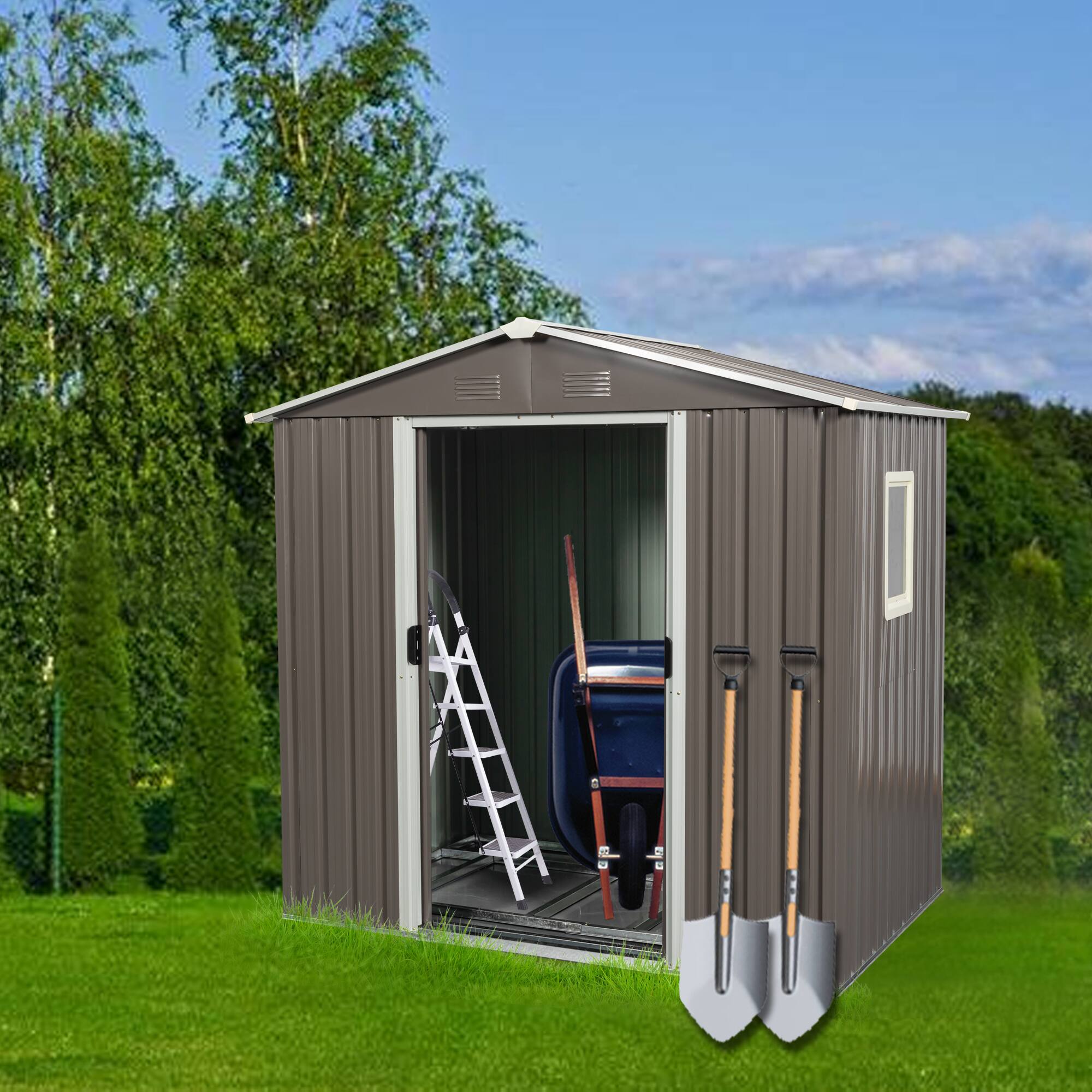 Left. Mondawe - 6ft x 5ft Outdoor Metal Storage Shed With window - Gray.