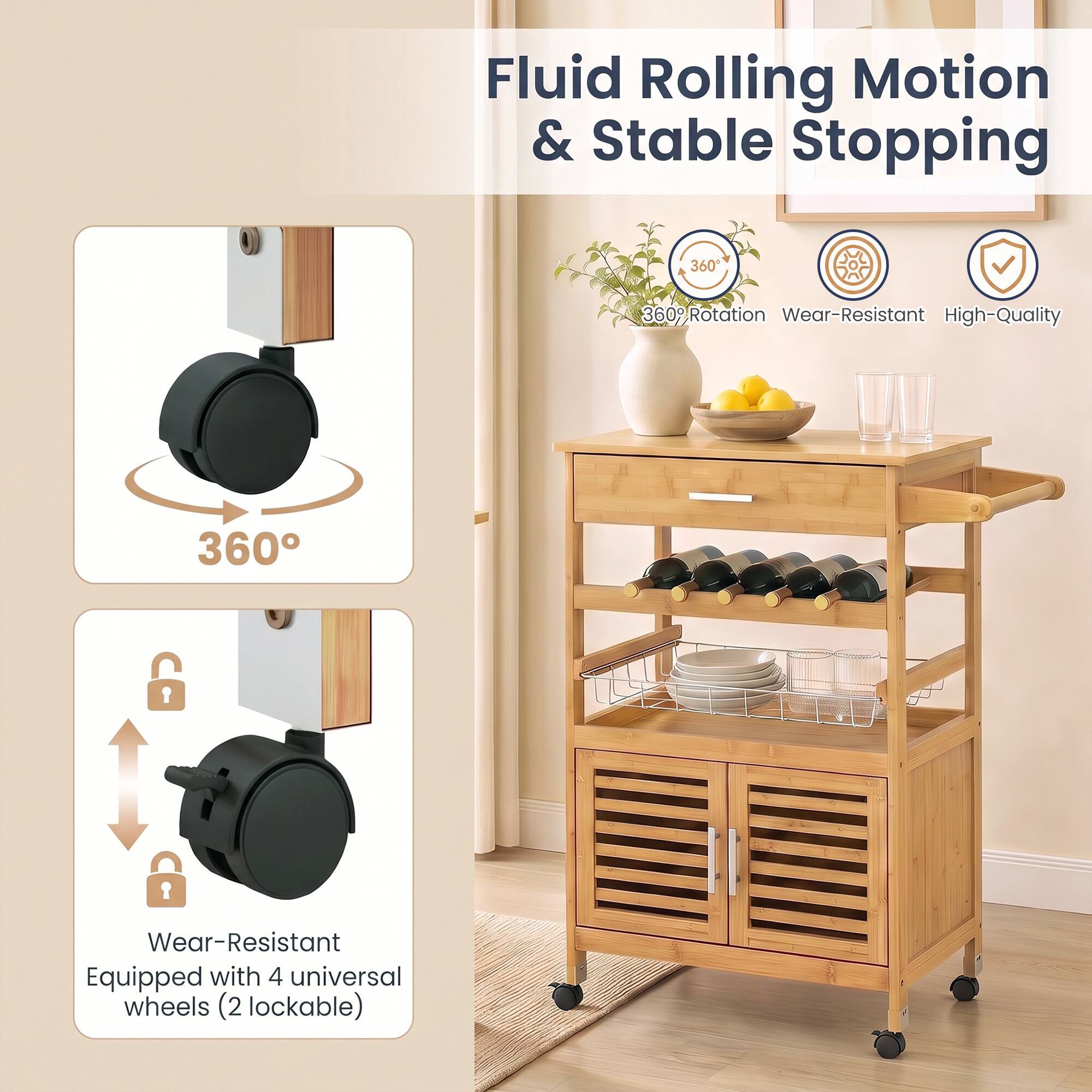 Fluid Rolling Motion & Stable Stopping

360° Rotation
Wear-Resistant
High-Quality

Wear-Resistant
Equipped with 4 universal wheels (2 lockable)