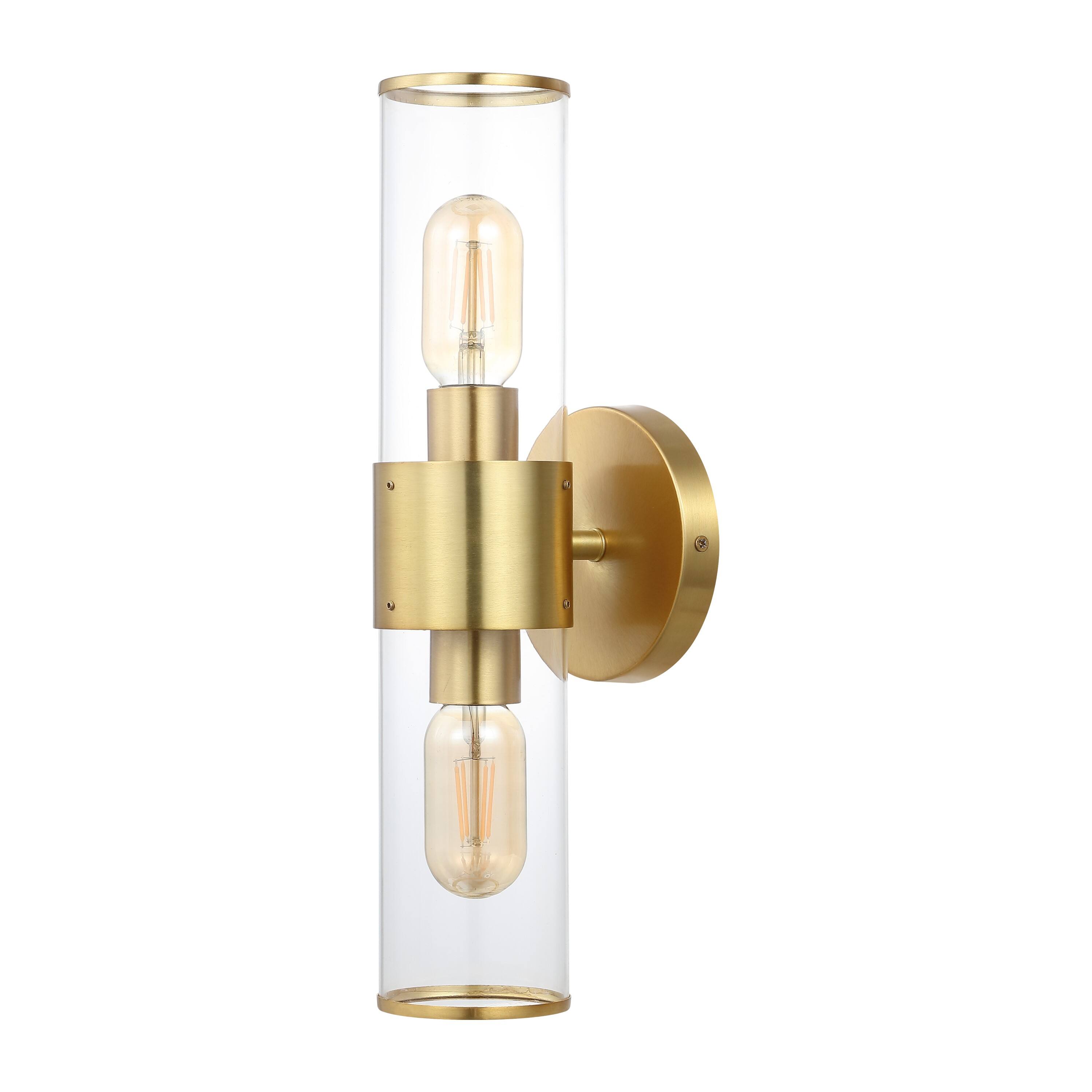 Alt View 6. Jonathan Y - Quinn 15.5" 2-Light Mid-Century Modern Iron/Acrylic LED Sconce, Brass Gold/Clear - Brass Gold/Clear.