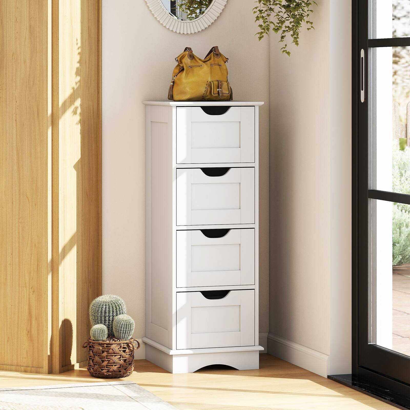Alt View 1. Gymax - Gymax 4-Drawer Bathroom Cabinet w/Cut-out Handles Anti-toppling Device Narrow Entryway White - White.