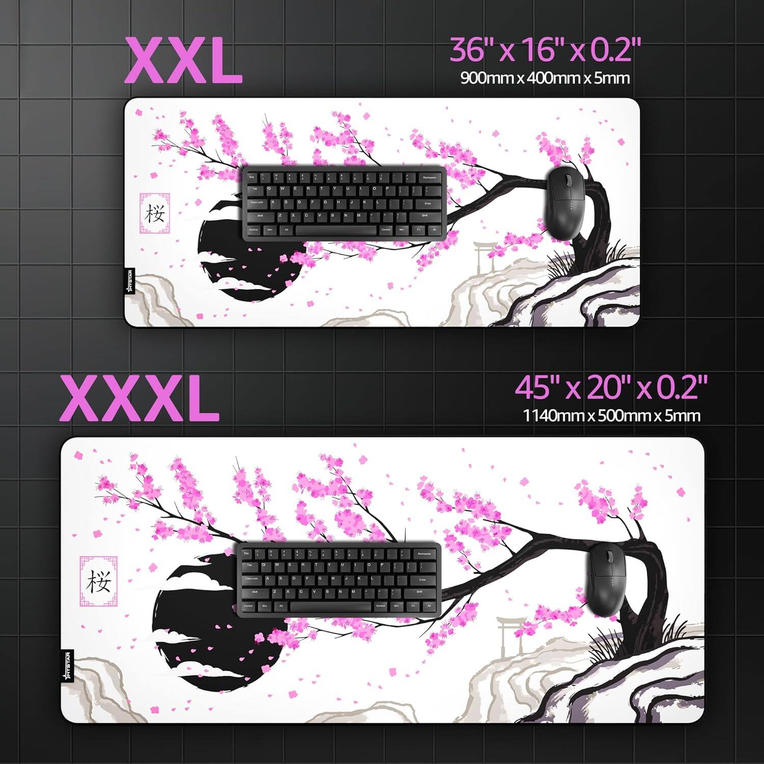 XXL  
36" x 16" x 0.2"  
900mm x 400mm x 5mm  

XXXL  
45" x 20" x 0.2"  
1140mm x 500mm x 5mm