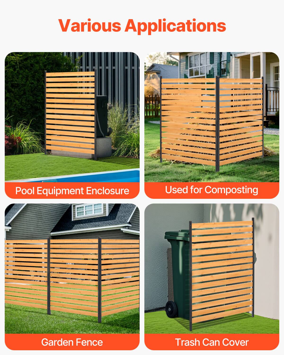 Various Applications

- Pool Equipment Enclosure
- Used for Composting
- Garden Fence
- Trash Can Cover
