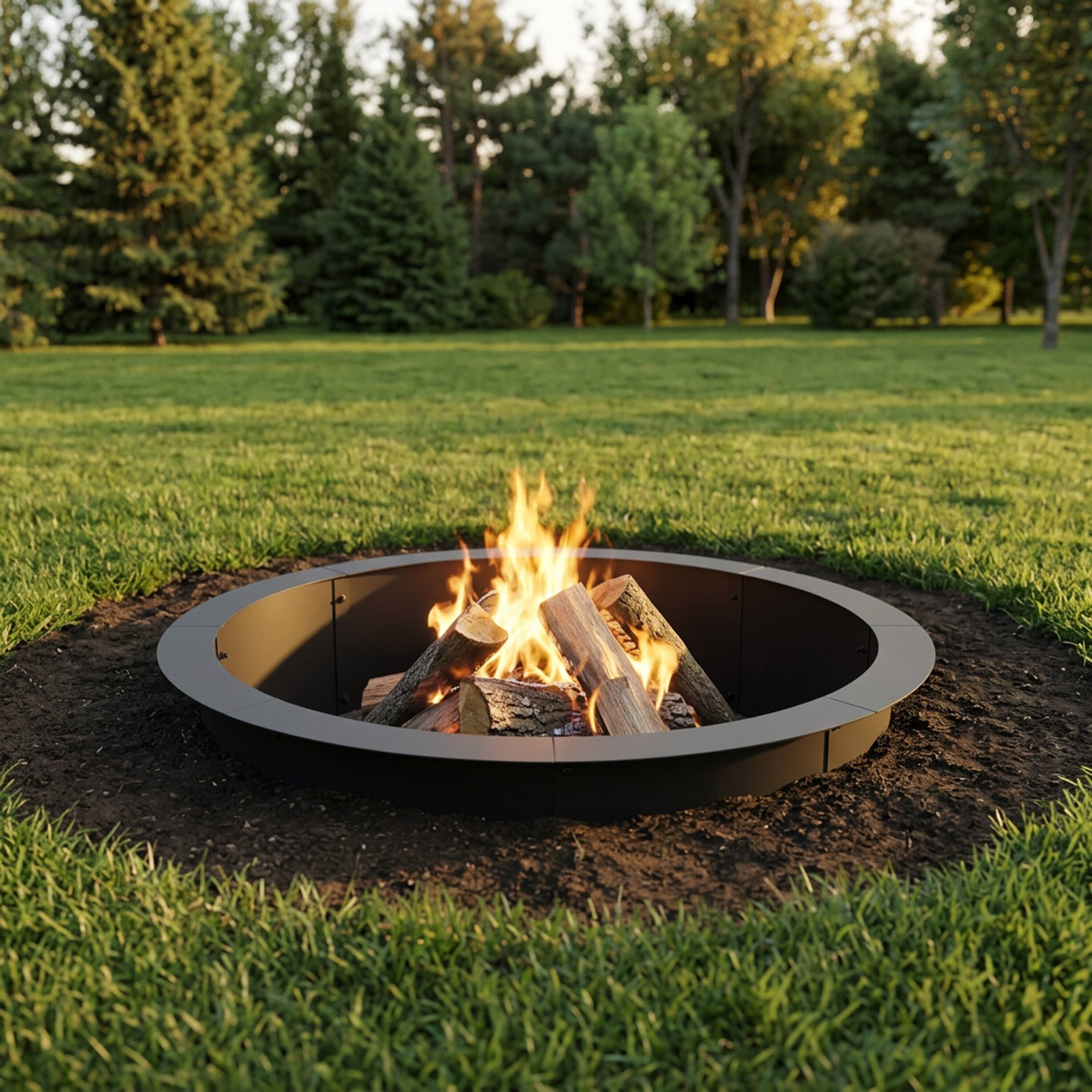 Alt View 7. Sunnydaze - Steel Fire Pit Ring Insert, Round, 31" Outer / 27" Inner Dia - Black.
