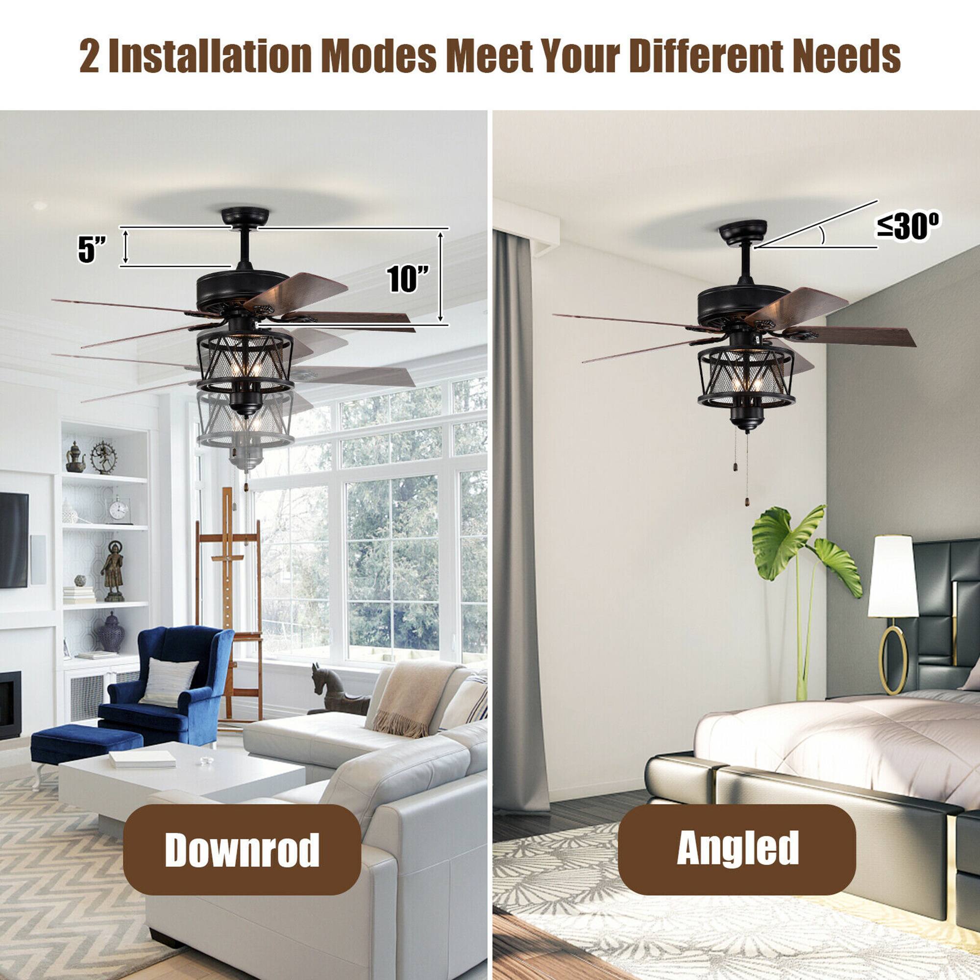 2 Installation Modes Meet Your Different Needs: 5" and 10" Downrod Angled.