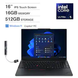 Lenovo - ThinkPad E16 Laptop 16'' Touchscreen (Intel Ultra 5-225U, 16GB DDR5, 512GB SSD, Win 11 Home) w/DKZ USB Hub - Black