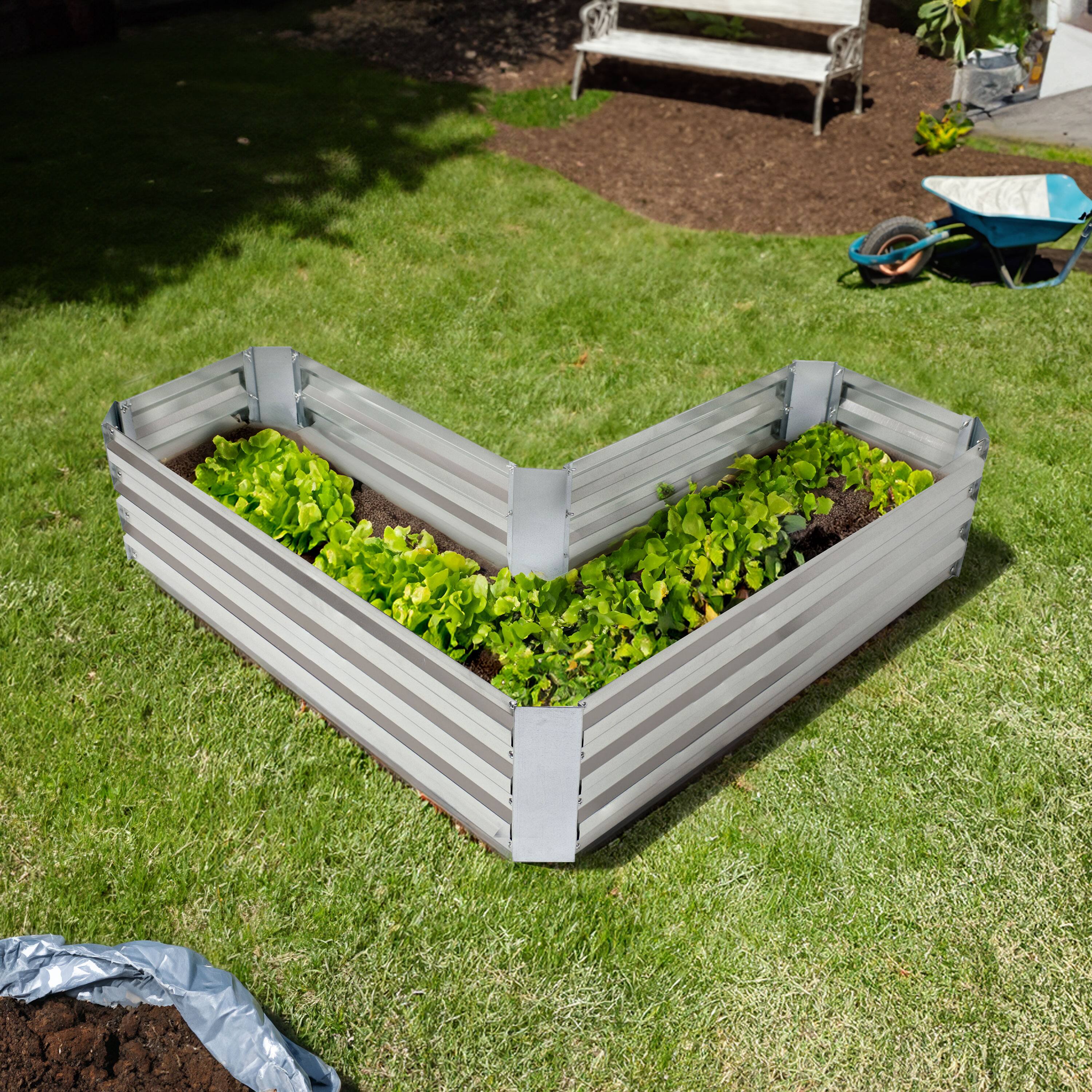 Alt View 1. Sunnydaze - Galvanized Steel L-Shaped Raised Garden Bed - Silver.