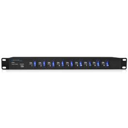Technical Pro - 9-Outlet Rack-Mount AC Power Center with 9 Illuminated Switches, 5V USB Charging, 15A Fuse and 1800W Maximum Load - Black