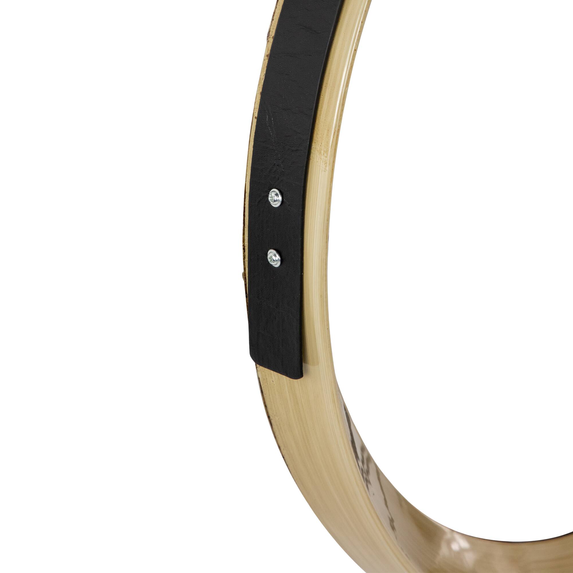 Alt View 3. Northlight - 20" Wooden Finish Round Wall Mirror with Black Hanging Strap - Gold.