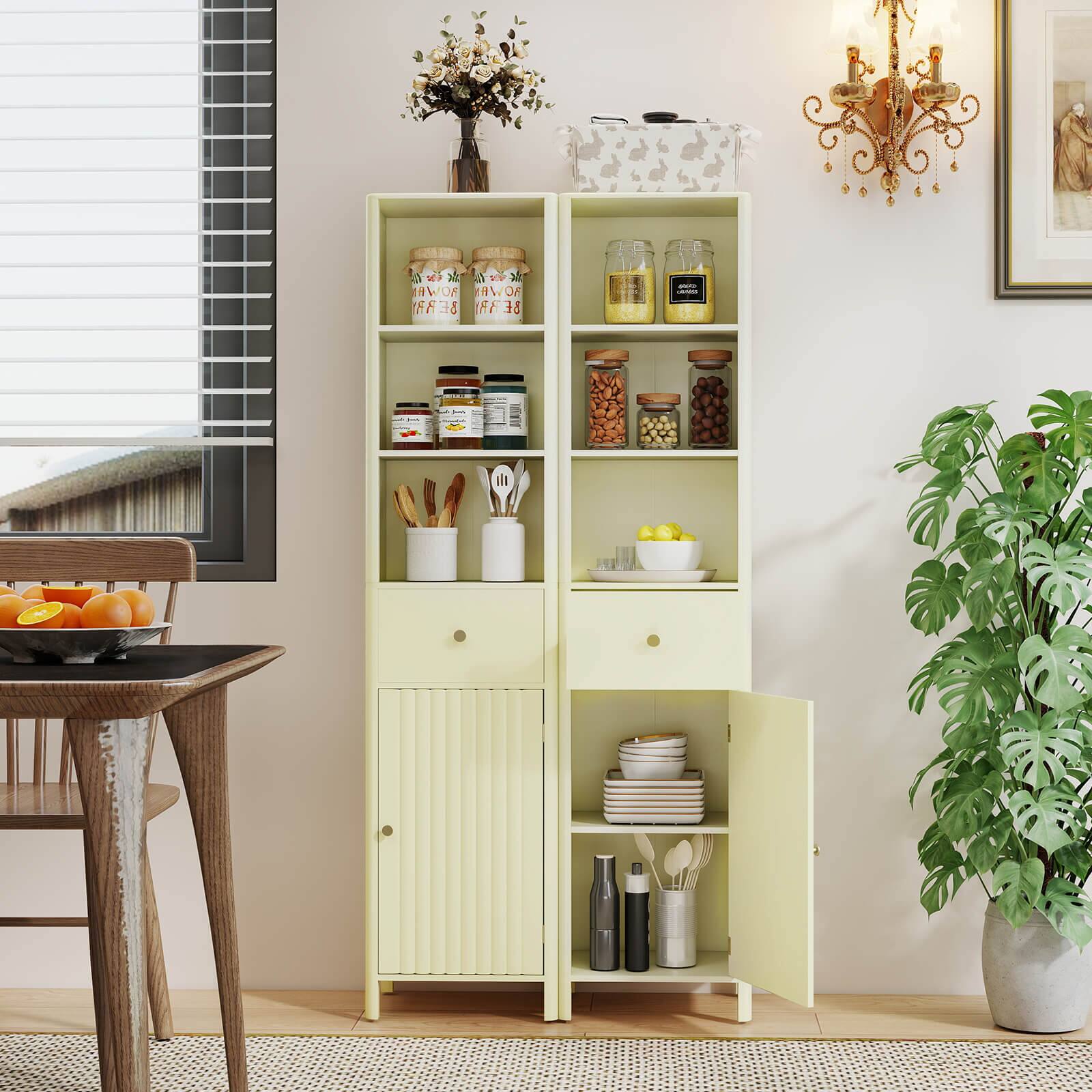 Alt View 4. Costway - Costway 67" Tall Bathroom Cabinet with 3 Open Shelves, 1 Drawer, Adjustable Interior Shelf - Off-white.