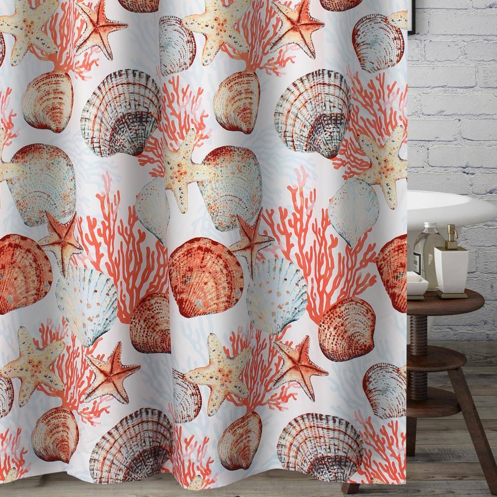 Angle. Greenland Home Fashions - Greenland Home Fashions Beach Days Bath Shower Curtain - Coral 72x72 - Coral.