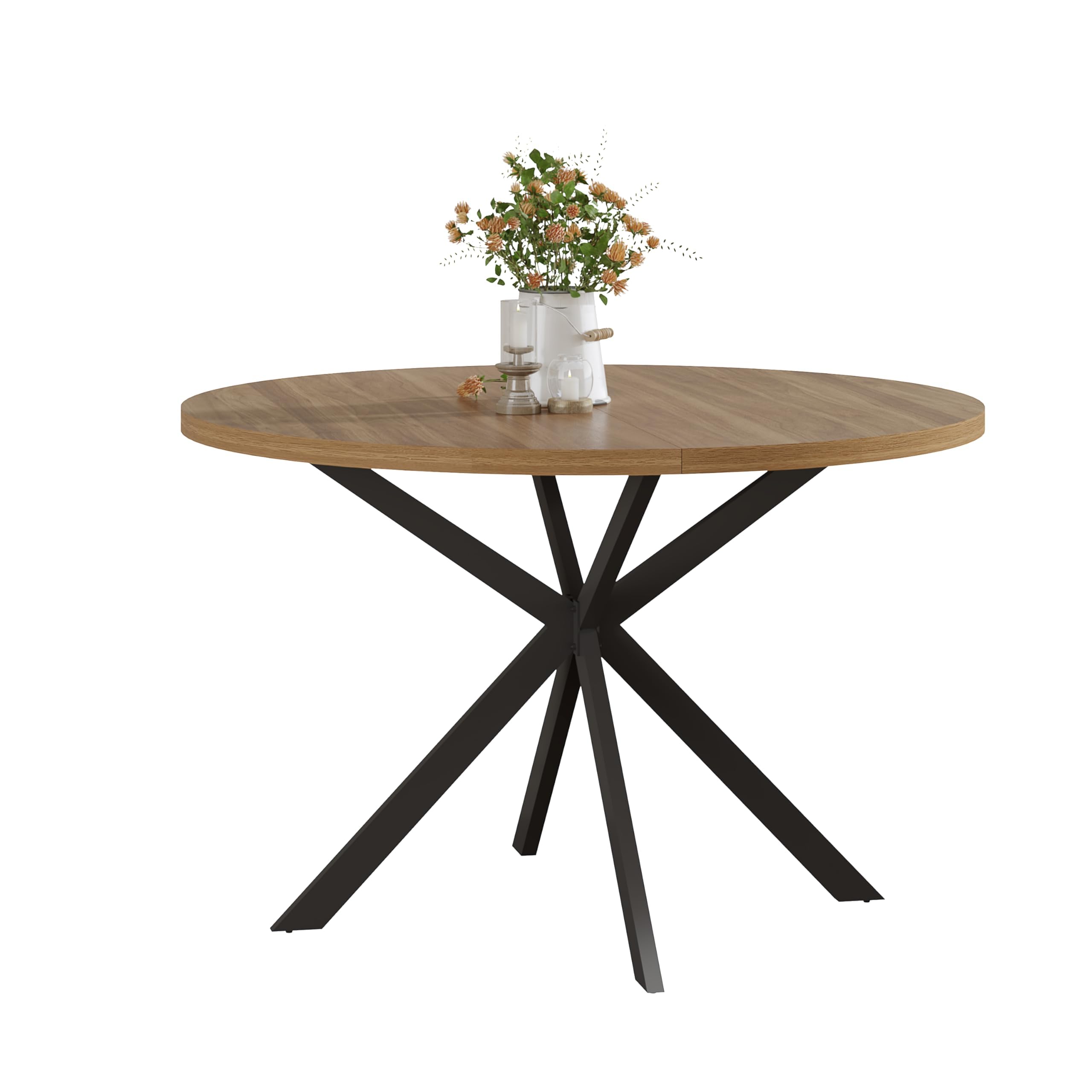 Alt View 4. MAGICAL RUBS - 47.2 Inch Round Dining Table For 4  Farmhouse Wood Kitchen Dinner & Room Walnut - Black 47.2inch.