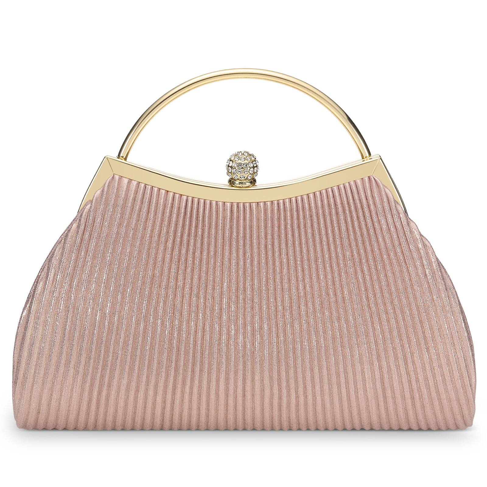 Unique Bargains - Luxury Evening Bag Clutch Purse for Women, Sparkle Rhinestone Clasp with Detachable Chain Strap - Pink