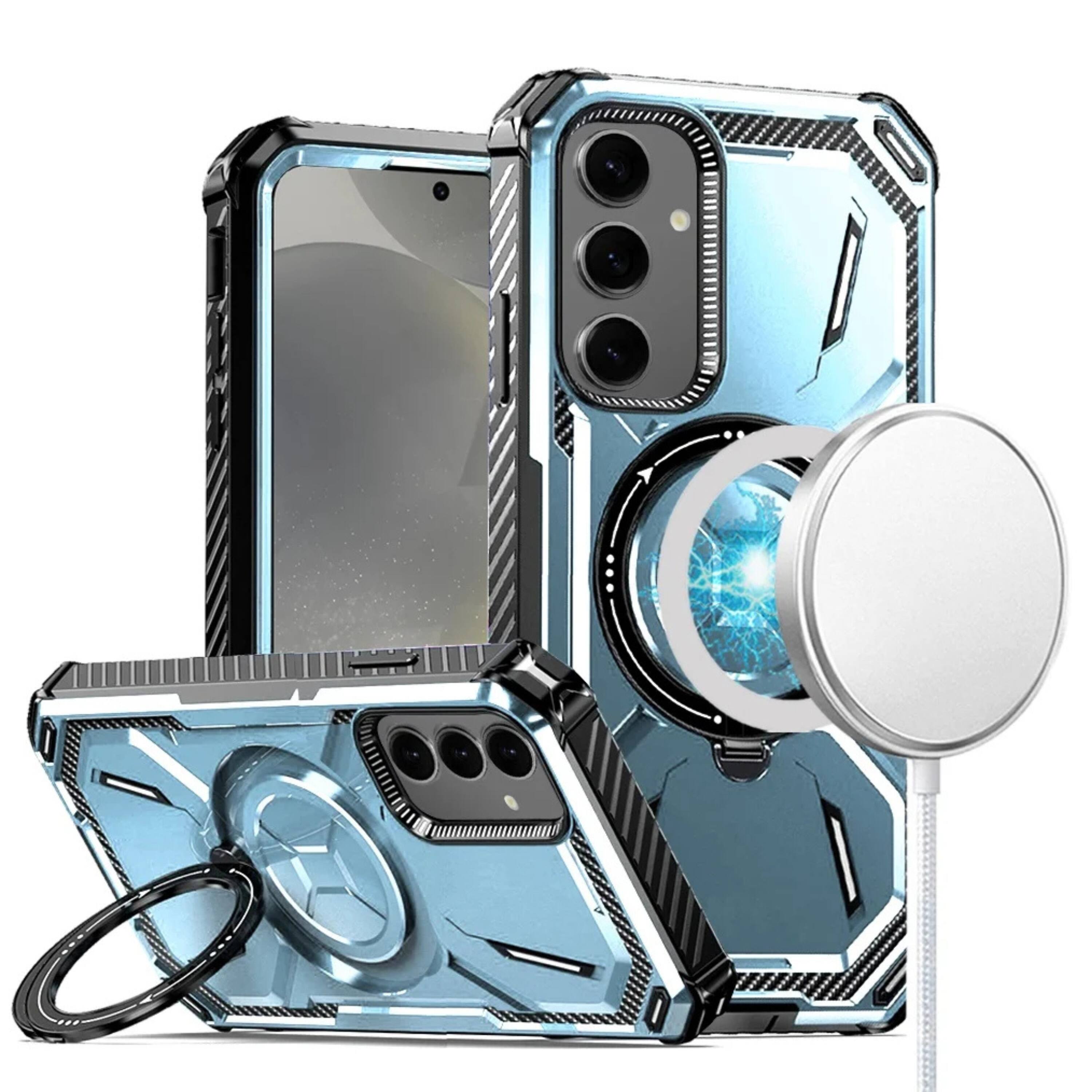 Front. Kitcheniva - Heavy Duty Metal Ring Stand Magnetic Charging Phone Case For Samsung Galaxy S24 Plus Light Blue - Light Blue.