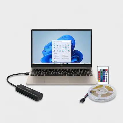 Front. HP - HP 15.6'' Touch Laptop i3 8GB 256GB SSD With Armor3 Hub /16ft LED Lights Bundle.