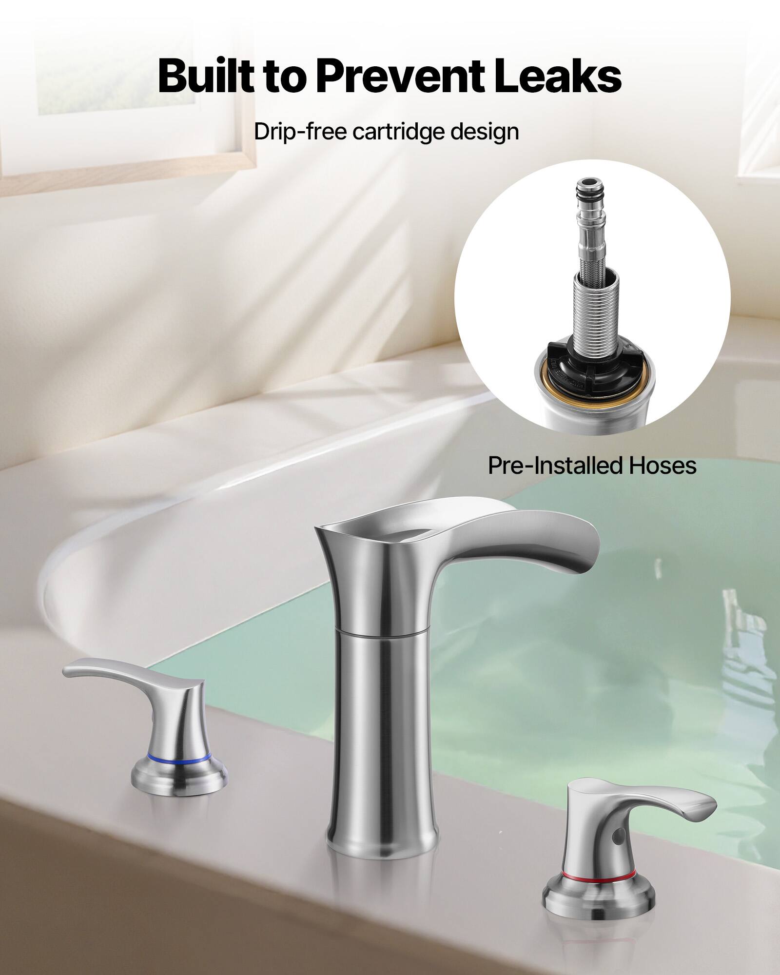 Built to Prevent Leaks

Drip-free cartridge design

Pre-Installed Hoses