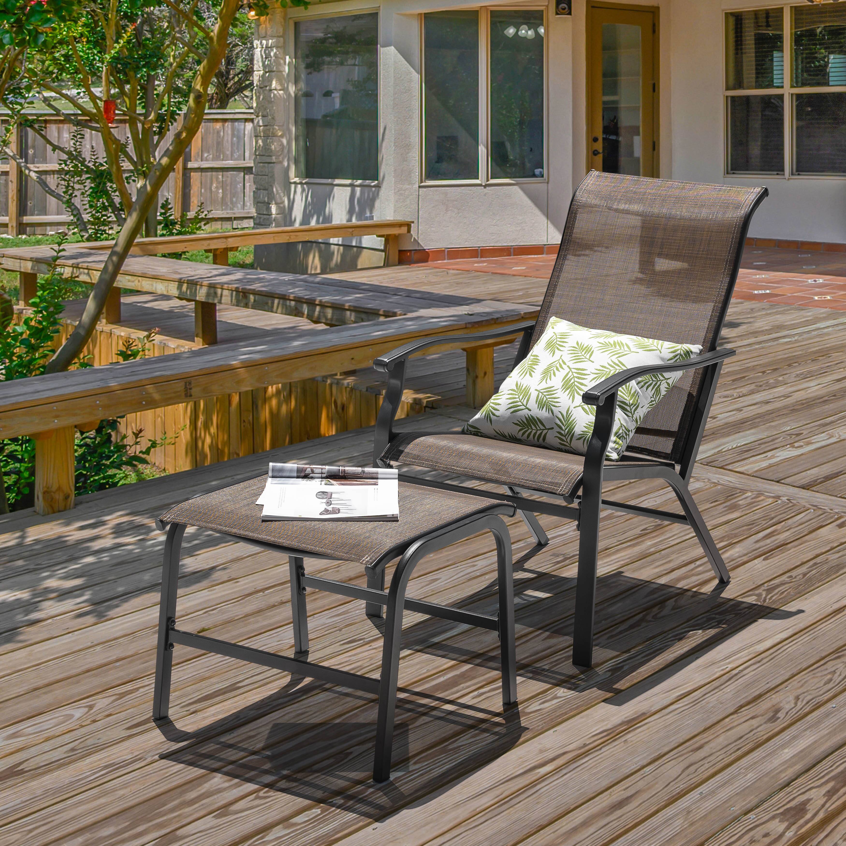 Left. Nuu Garden - 2-Piece Patio All-Weather Textilene Lounge Chair with Ottoman - Brown.
