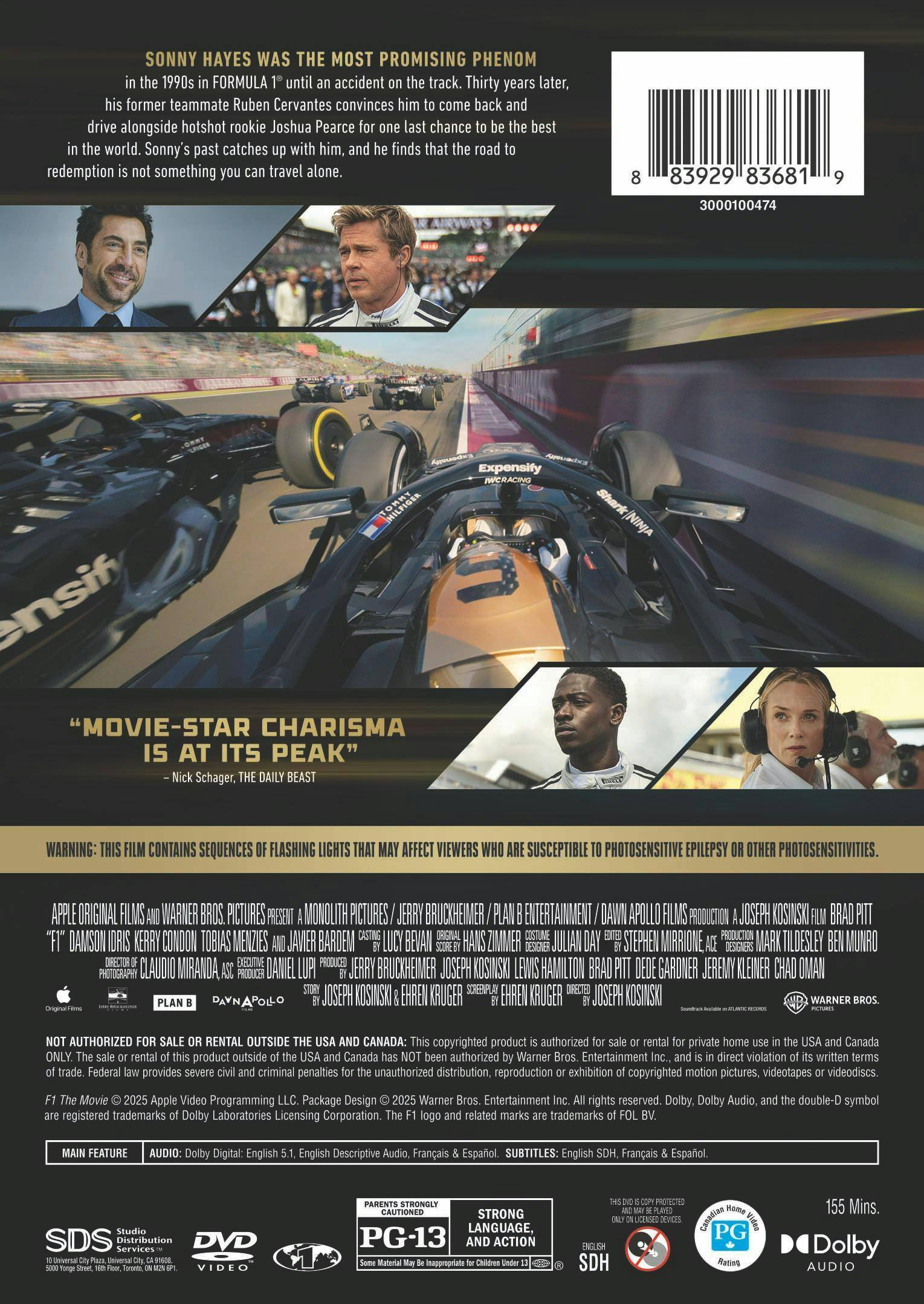 Back. F1: The Movie   - DVD.