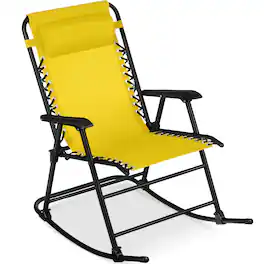 Best Choice Products - Folding Outdoor Zero Gravity Rocking Lounge Chair w/ Headrest Pillow - Sunflower Yellow