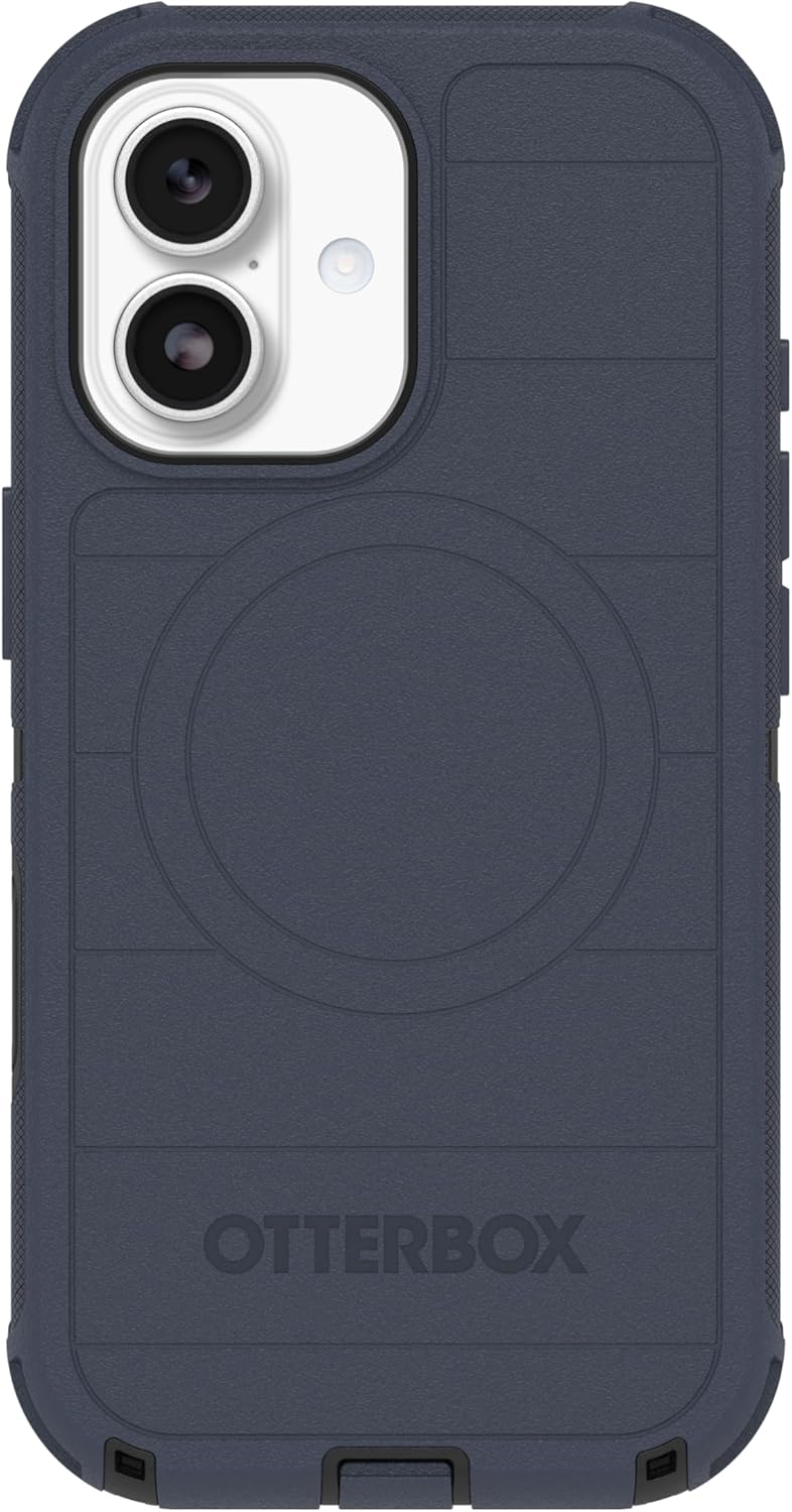 Left. OtterBox - OtterBox iPhone 17 (Only) - Defender Series Case - Case Only - Snaps on MagSafe - Tough - Rugged & Durable - Vintage Indigo Dream (Blue & Black).
