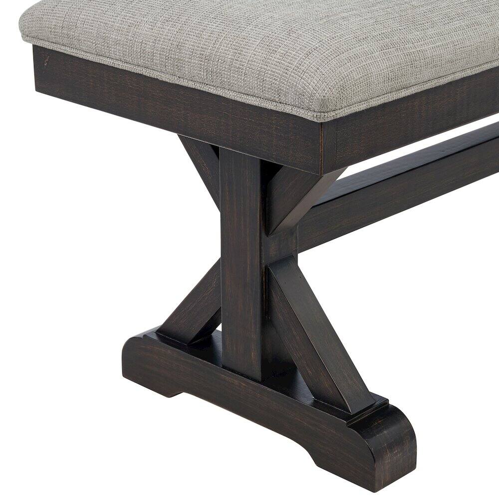 Alt View 3. Picket House Furnishings - Johnshaven Dining Bench with Light Grey Fabric in Espresso - Espresso.