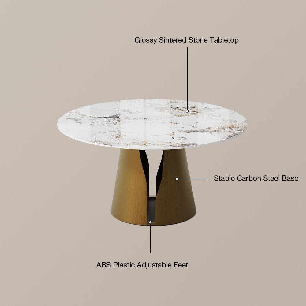 Glossy Sintered Stone Tabletop  
Stable Carbon Steel Base  
ABS Plastic Adjustable Feet