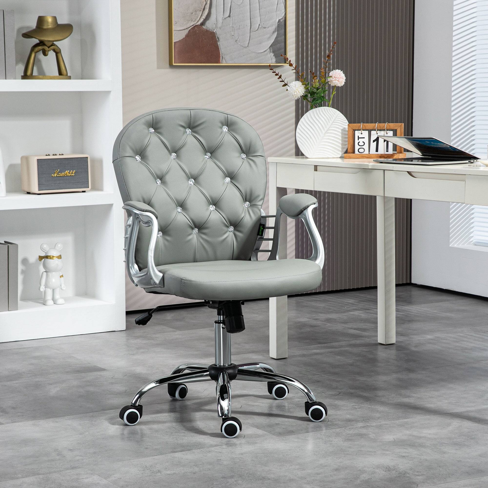 Alt View 1. Vinsetto - Tufted Desk Chair, Home Office Chair with Padded Armrests - Gray.
