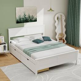 Gymax - Full Size Wooden Bed Frame w/ 2 Storage Drawers & Under-bed Storage - White