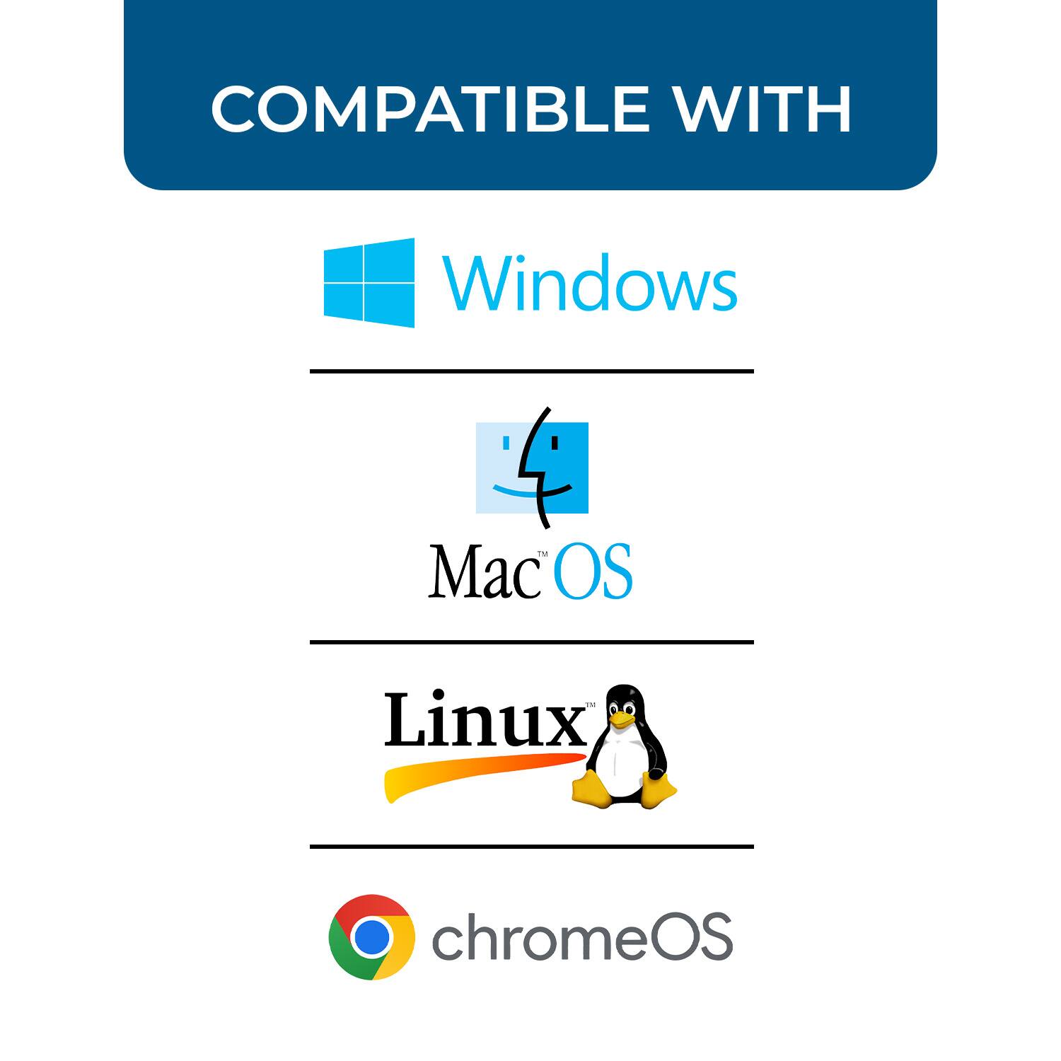 COMPATIBLE WITH

Windows
Mac OS
Linux
chromeOS