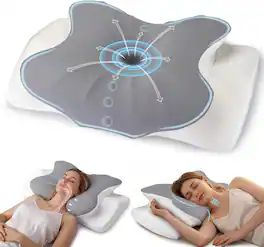FINEAK - Ergonomic Memory Foam Cervical Neck Pillow for Pain Relief & Support - Grey White