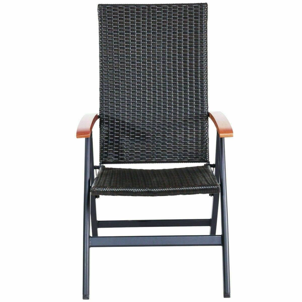 Angle. Hivvago - Outdoor Heavy Duty Folding Rattan Patio Chair with Wood Armrest - Brown.