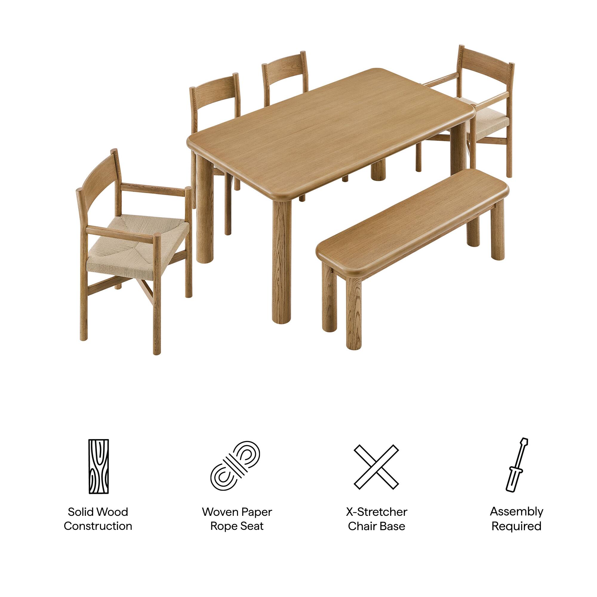 Solid Wood Construction  
Woven Paper Rope Seat  
X-Stretcher Chair Base  
Assembly Required
