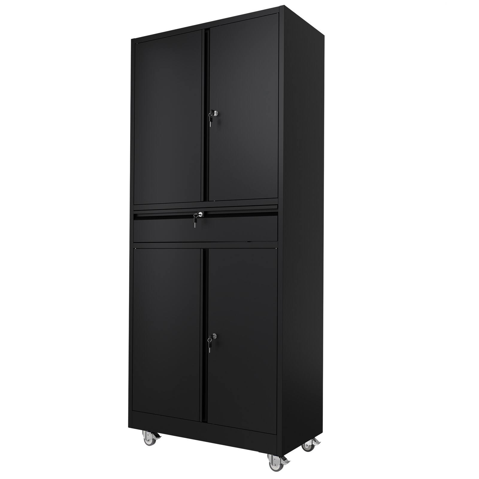 Alt View 6. Winado - 71" Heavy Duty Metal Storage Cabinet with Drawer & Wheels & Locking System & Shelves for Garages, Warehouses, Workshops - Black.