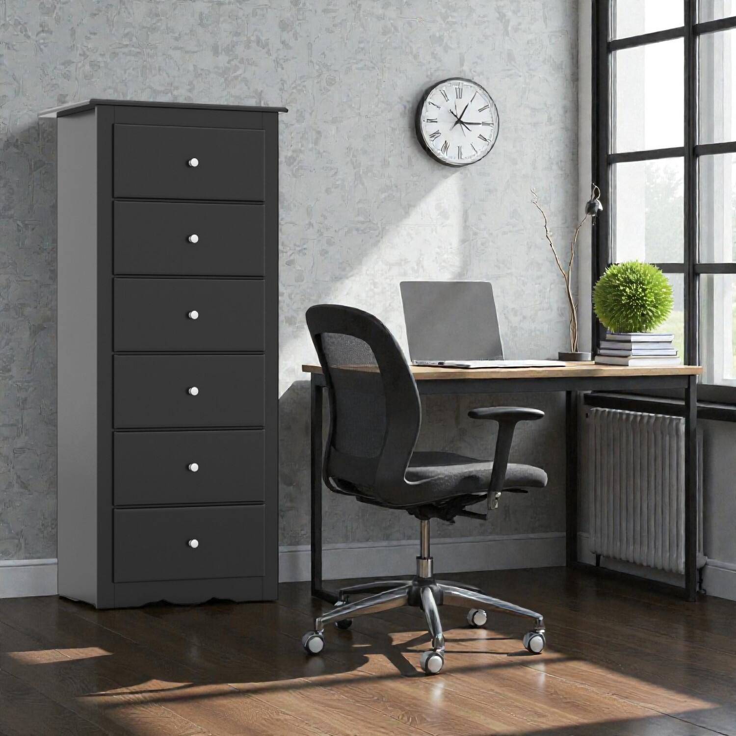Front. Hivvago - Modern Bedroom Dresser with 6 Drawer Compartments - Black.