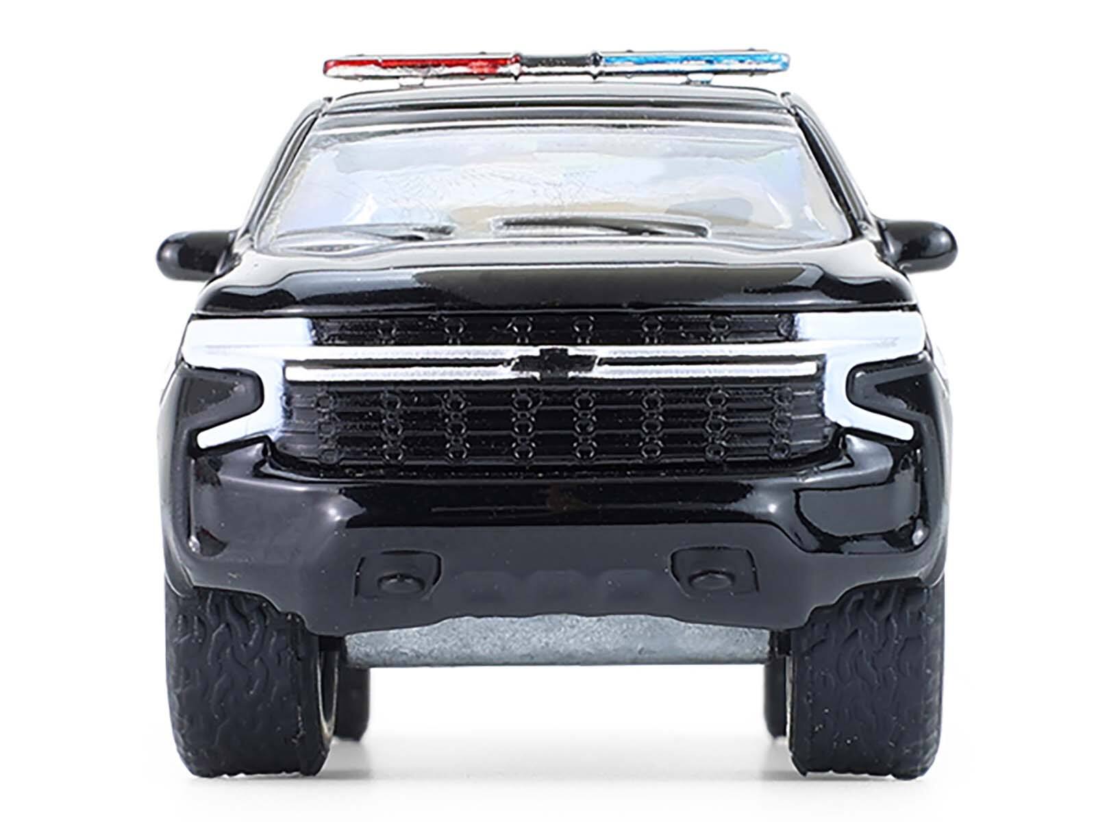 Back. Greenlight - 2024 Chevrolet Tahoe Police Pursuit Vehicle Dover Police 100th Anniversary Black/White Stripes Hobby Exclusive 1/64 - Black and White.
