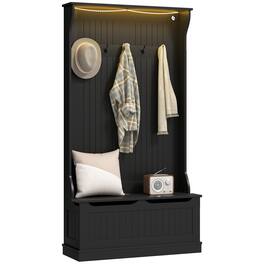 Homcom - 3-In-1 Hall Tree with LED Lights and Shoe Storage, Standing Coat Rack with Shoe Bench, Entryway Furniture - Black