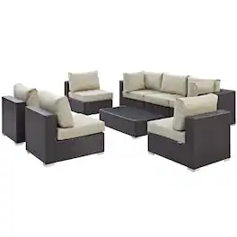 Modway - Convene 8-Piece Outdoor Patio Sectional Set - Cushioned Modular Seating with Armrests - Espresso Beige