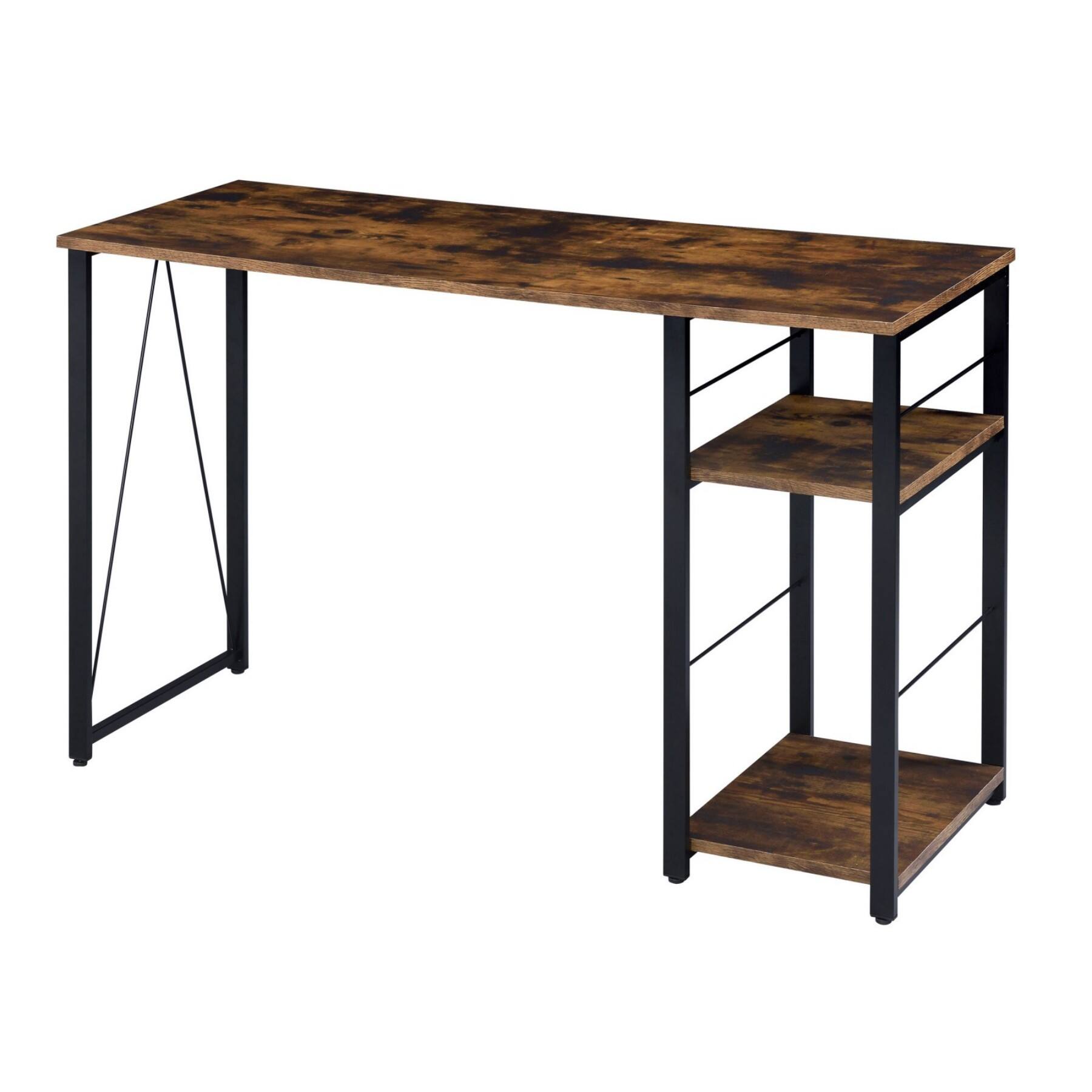 Alt View 5. Glintex - 47.5" Industrial Writing Desk with Spacious Surface, Two Open Shelves, Lower Shelf for Computer Tower, Sturdy Metal Base - Black+Brown.