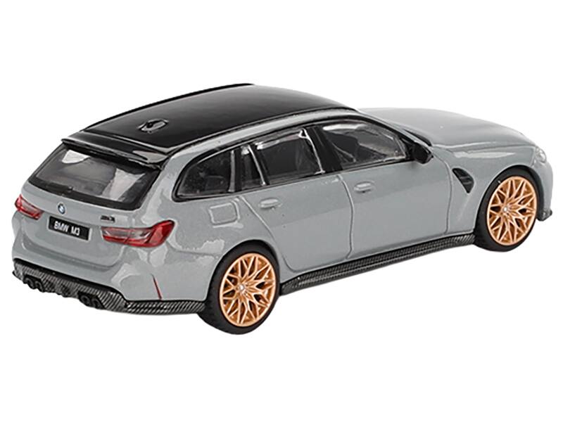 Left. Mini GT - BMW M3 Competition Touring Brooklyn Gray with Black Top Limited Edition 1/64 Diecast Model Car by Mini GT - Gray.
