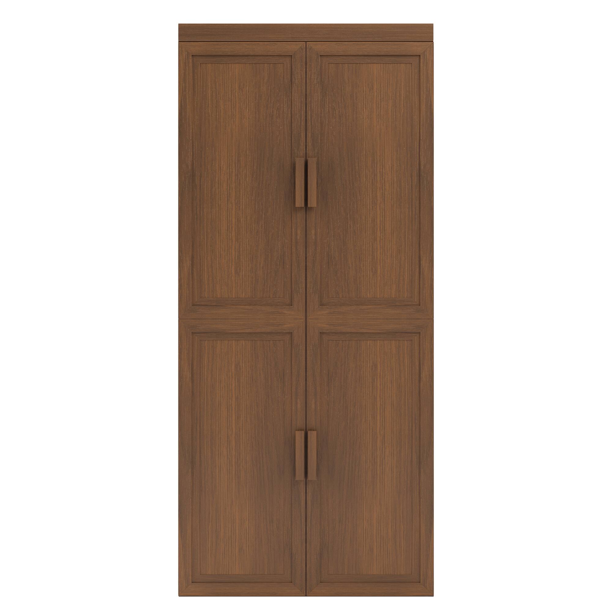 Angle. PexFix - 72" Farmhouse Corner Accent Storage Cabinet with Solid Wood Doors and Adjustable Shelves for Space-Saving - Walnut.