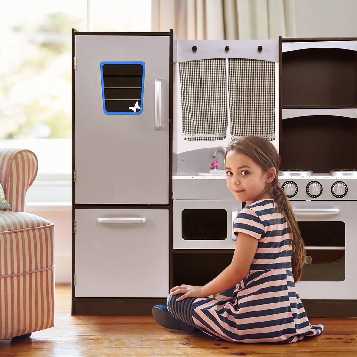 Alt View 4. Gymax - Gymax Kids Cooking Pretend Play Toy Wooden Kitchen Set Children Playset Vintage - Coffee + Silver.