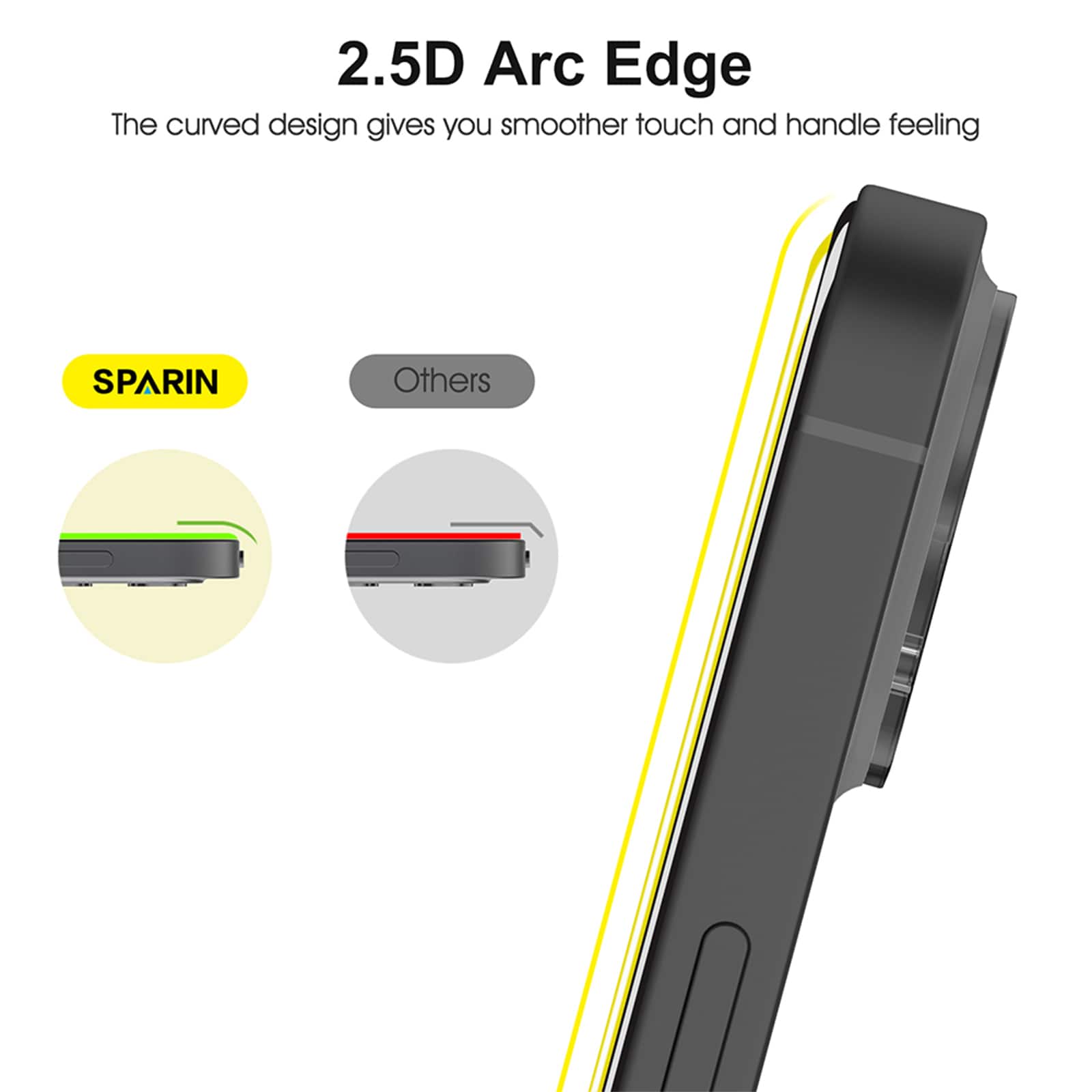 2.5D Arc Edge
The curved design gives you smoother touch and handle feeling
SPARIN
Others