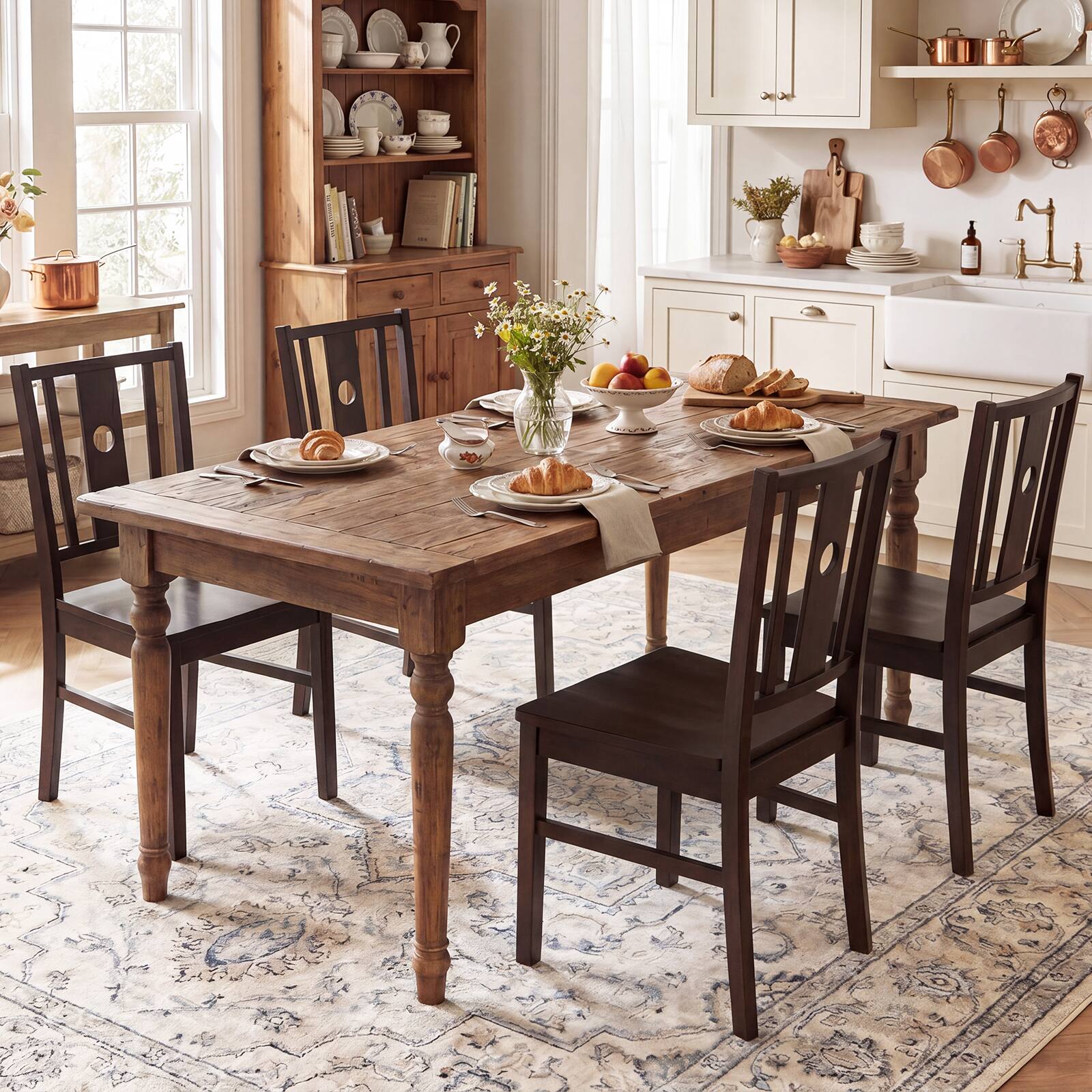 Alt View 1. Gymax - Gymax Dining Chairs Set of 4Solid Rubber Wood Kitchen Chair w/Slatted Curved Backrest - Brown.