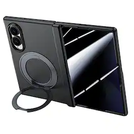 Dteck - Rugged Magnetic Case For Samsung Galaxy Z Fold8 Built-in Screen Protector,Ring Stand Hinge Protection Cover - Black(Privacy Film)
