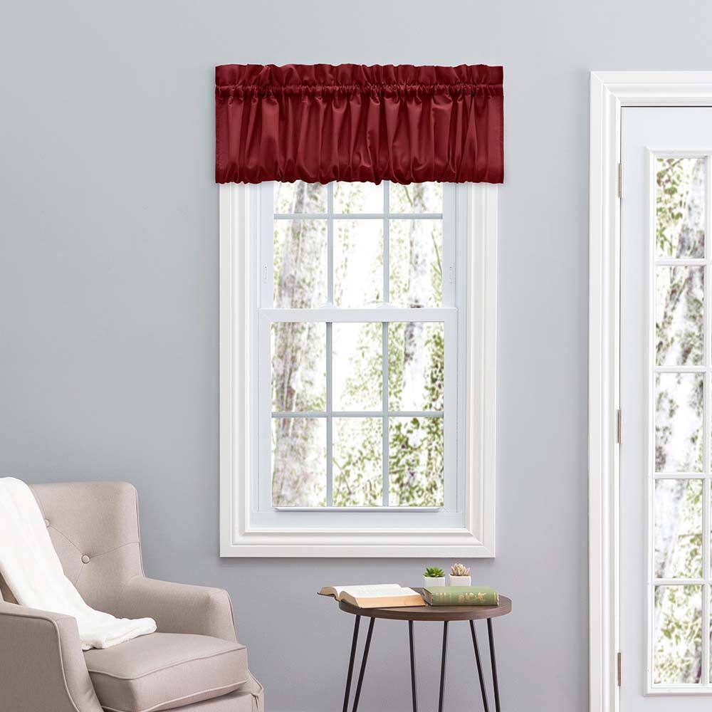 Angle. Ellis Curtain - Ellis Stacey 1.5" Rod Pocket High Quality Fabric Solid Color Window Balloon Valance 60"x15" Merlot - Merlot.