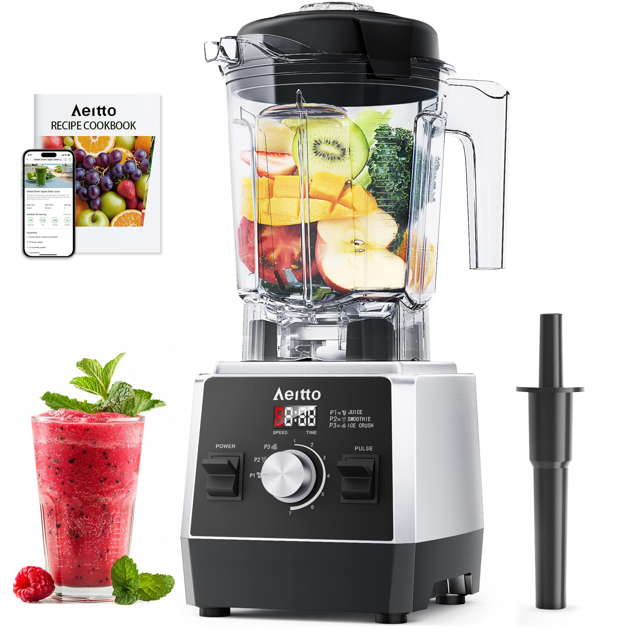 Aeitto - 1800W Max Power Blender,3 Preset Programs&7 Speeds,Professional Countertop Blender for Smoothies,Ice Crush - Black