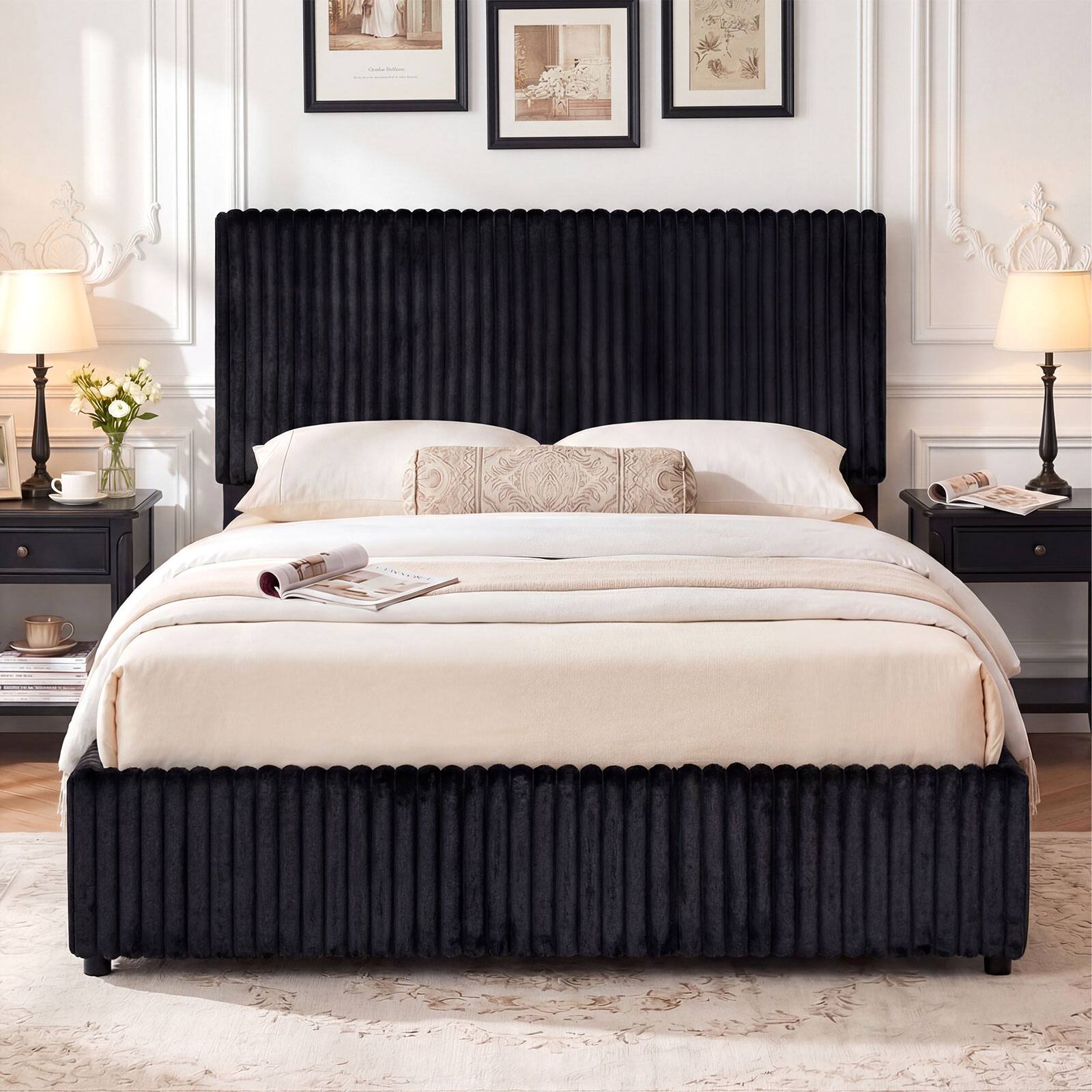 Alt View 4. Gymax - Gymax Queen Size Lift-up Storage Bed w/Hydraulic Lifts Wooden Slat Support Black - Black.